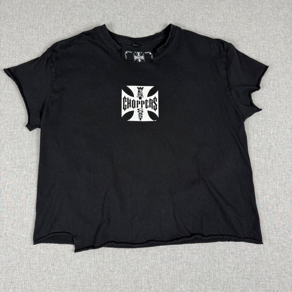 Vintage West Coast Choppers Black Reworked Cropped Graphic T-Shirt XL Biker Moto